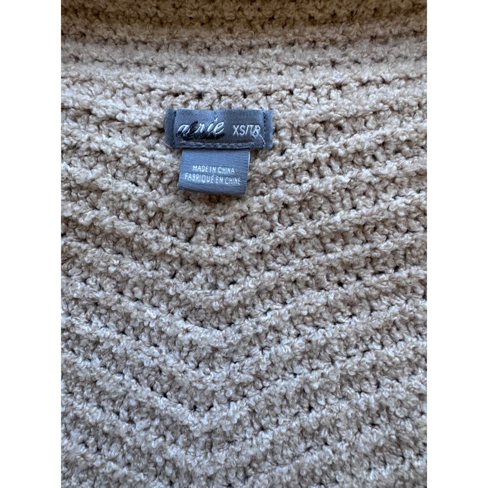 Aerie Taupe Beige Chunky Knit Open Front Cardigan Sweater Longline Oversized XS - Picture 5 of 6